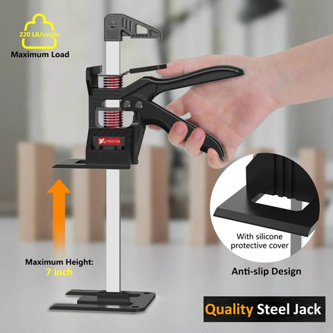 Hand holding ✝️ Labor Saving Arm Jack(2 Pcs), Height Lifting Device with handle and silicone cover, for 7-inch lifting tasks.