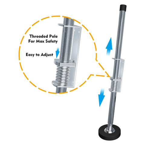 Close-up of 20 inch ladder leveler with threaded adjustable legs for Type II I and IA ladders.