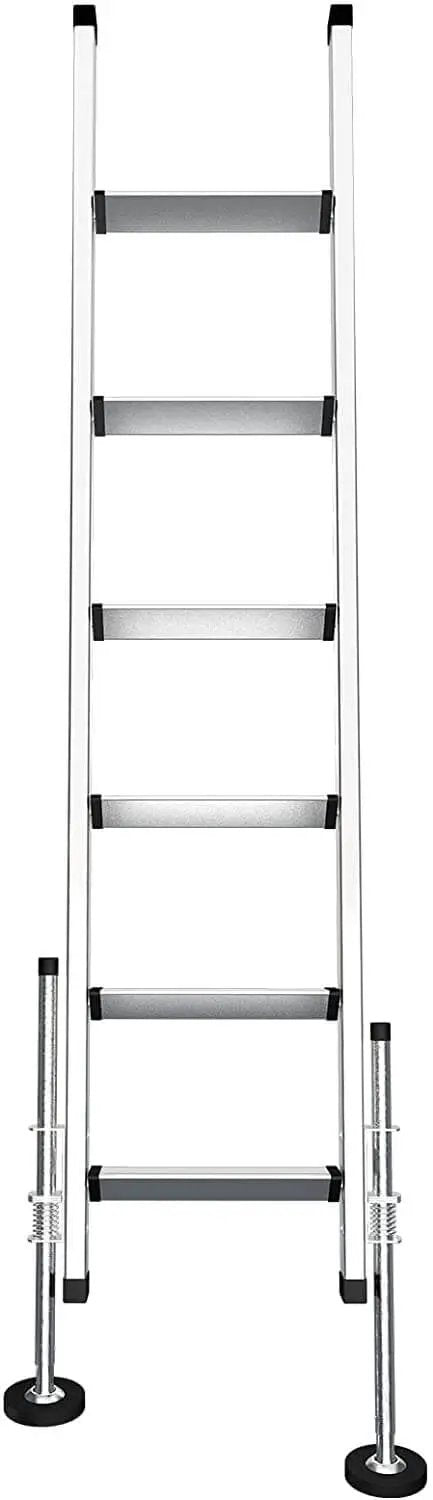 Adjustable Ladder Leveler Pair For Stairs And All Surfaces Anti Skid Alloy Steel Feet With Removable Rubber Caps attached to ladder
