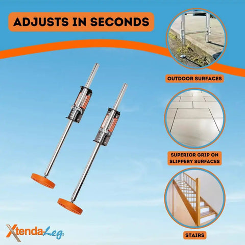 Ladder Leveler With Rubber Feet For Extension Ladders Stabilizer Attachments shown against blue background with surface types