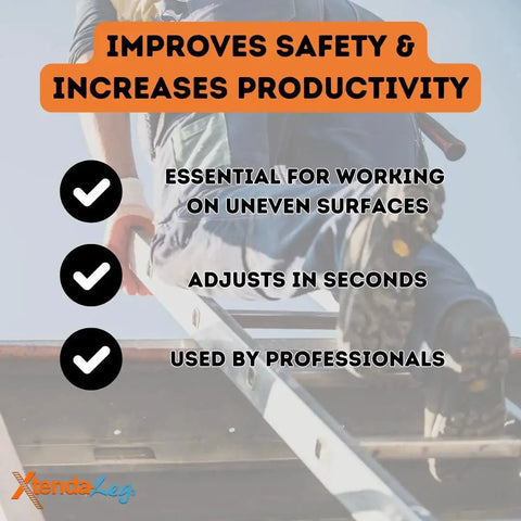 Ladder Leveler With Rubber Feet For Extension Ladders Stabilizer Attachments in use, promoting safety and productivity on uneven ground