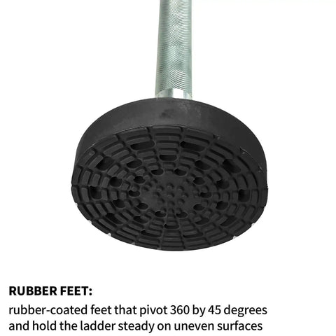 Close-up of Orange Ladder Leveler Pair With 4 Inch Rubber Feet For Extension Ladders Adjustable Leg Stabilizers 20 Inch Non Slip 360 Degree Pivot Anti Skid Rubber Pads Heavy Duty Ladder Accessories For Uneven Surfaces showing rubber foot detail