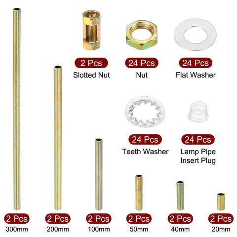 Lamp Pipe Kit With Lock Nuts And Washers For Chandelier Ceiling Light DIY One Eighth IP Thread Zinc Plated Steel showing pipes, nuts, washers