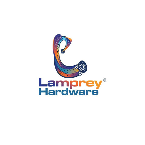 Logo for Lamprey Hardware featuring a stylized colorful lamprey above the company name in bold letters.