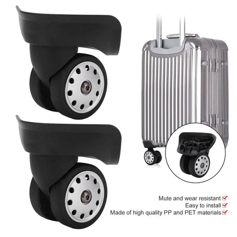 One Pair Large Size Luggage Wheel Casters For Suitcases And Travel Bags Replacement, shown with suitcase, PP and PET material