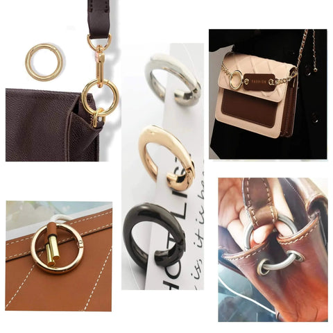 6 Pcs 3 Inch Large Round Carabiners Clips, Metal Trigger Spring Snap Hooks With O Rings shown with bags and purses