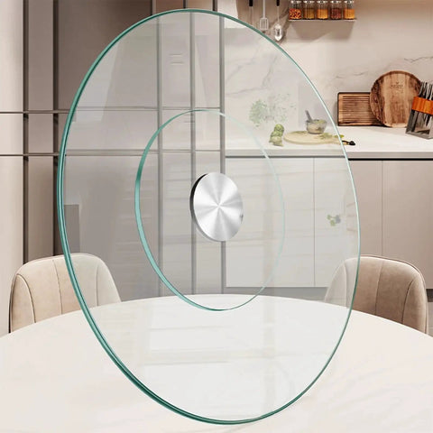 30.7 Inch Glass Turntable For Dining Table Large Round Serving Plate With Swivel Assist System in modern dining room