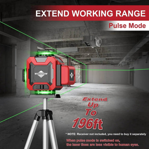 Laser Level 360 Self Leveling with Tripod, WEIDDW 4D Lazer Level in use, projecting cross lines in construction area