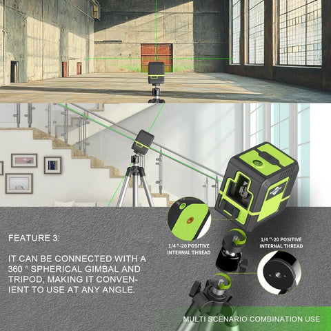 Laser Level With Tripod Self Leveling Green Cross Line For Picture Hanging Tile And Home Renovation Magnetic Mounting