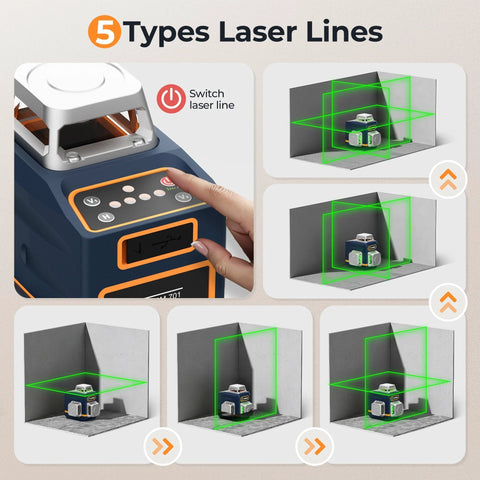 Laser Level Self Leveling 3x360 Degree Green Cross Line with 5 laser line modes and display panel