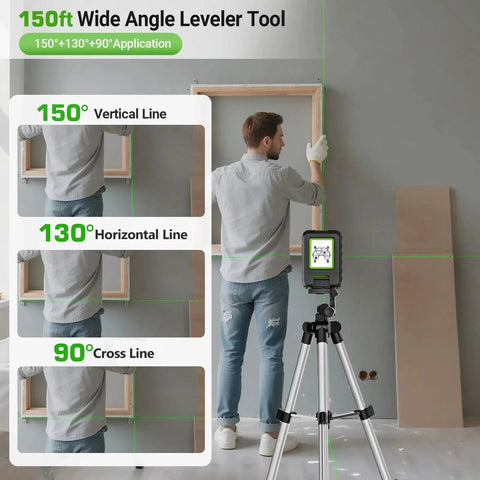 Self Leveling Laser Level With 40 Inch Tripod For Precise DIY Projects, Green Cross Line, in use for picture hanging