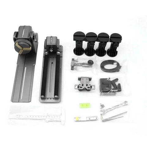 4 In 1 Laser Rotary Chuck Roller With Risers 180 Degree Adjustable Engraving tool components on display