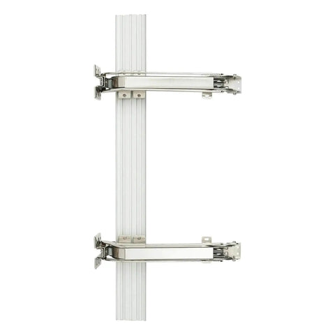 Heavy duty lateral opening door hinge set enables 180 degree parallel opening for cabinets and wardrobes, shown vertically