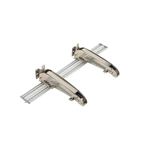 Heavy Duty Lateral Opening Door Hinge Set for cabinets and gates delivers smooth operation, shown with two metal hinges on track.