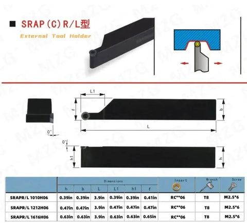 Diagram of Three-Eighths Inch SRACR1010H06 Right Hand 90 Degree Lathe Turning Holder with 10mm shank, R3 yellow finish.