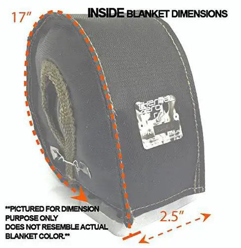 Lava T3 Turbo Blanket Withstand Up To 2400 Degrees Heat Shield dimensions illustration 17x2.5 inches.