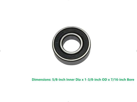 Two Pack 99502H 2RS Lawn Mower Spindle Bearings for Go Kart and Mini Bikes with dimensions 5/8 in ID x 1-3/8 in OD x 7/16 in bore.