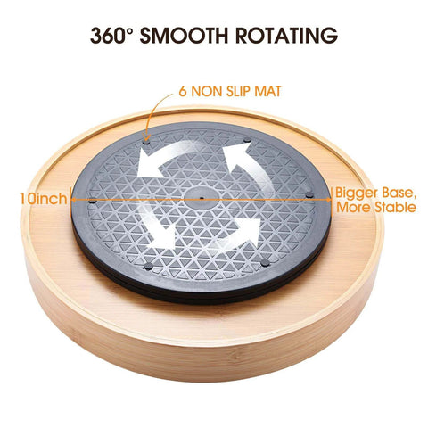 Close-up of 10-inch inner rotating platform with non-slip mat in Lazy Susan Organizer 14 inch, Bamboo Lazy Susan for Table.