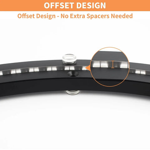 Close-up of offset design on 20 Inch Lazy Susan Bearing Base With 450 Lb Load Capacity Heavy Duty Silent Turntable Ring in black metal.