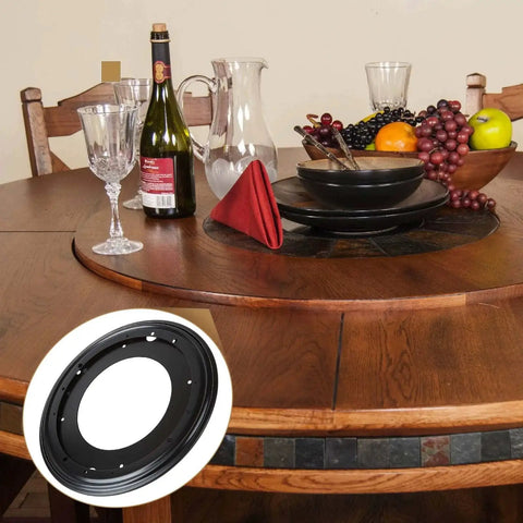Dining table with 12 Inch Lazy Susan Bearing Set Four Pack Rotating Turntable Plate 5/16 Inch Thick Galvanized Steel Construction Supports Up To 1000 Pounds For Kitchen Cabinets Tables Serving Trays Craft Rooms And Storage Racks inset.
