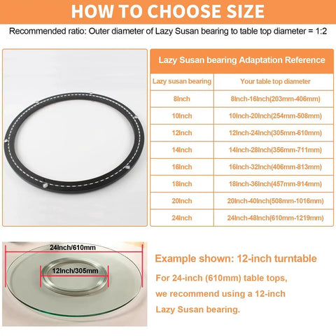 Size guide for 20 Inch Lazy Susan Bearing Base With 450 Lb Load Capacity Heavy Duty Silent Turntable Ring for Dining Tables And DIY Projects