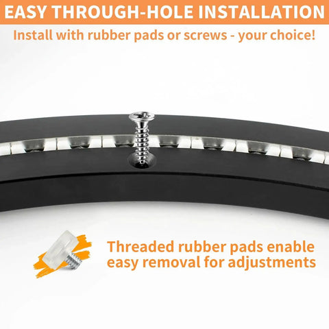 Close-up of 20 Inch Lazy Susan Bearing Base installation with screw and rubber pads, showing durable black metal hardware.