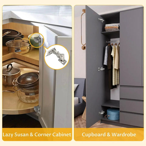4 Pack 170 Degree Soft Close Cabinet Hinges For Corner Cabinets Hidden Frameless Lazy Susan Hinge installed in kitchen and wardrobe