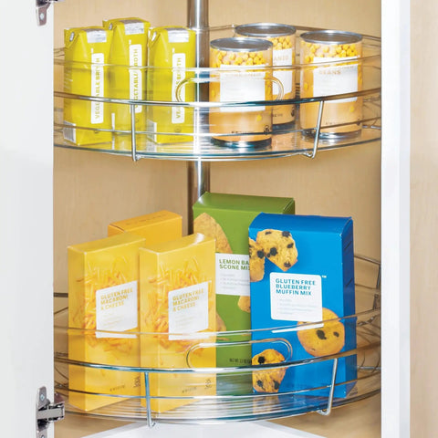Clear 1/4 Wedge Bin For Corner Lazy Susan Cabinet Kitchen Organizer 2 Pack storing spices and condiments on a revolving shelf