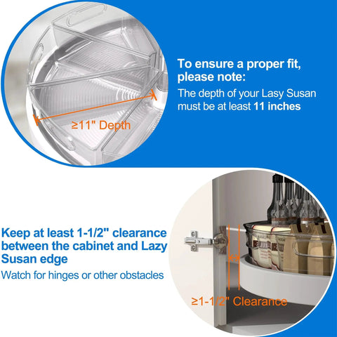 Instructions for fitting Clear One Eighth Wedge Corner Cabinet Lazy Susan Organizer Bins For 28 To 29 Inch Diameter Turntable Storage