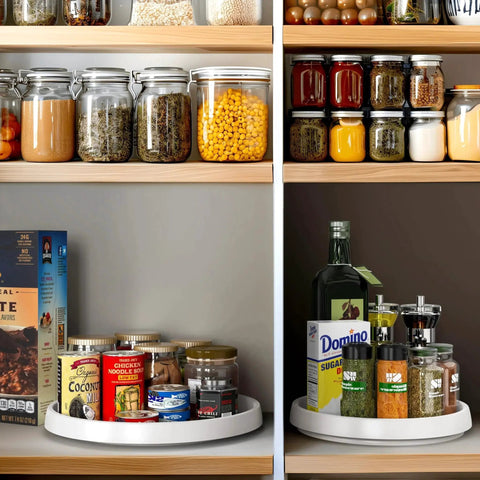 Four Pack Lazy Susan Spice Organizer Rotating Tray Set For Kitchen Pantry Refrigerator Cabinets with non-slip rimmed edge