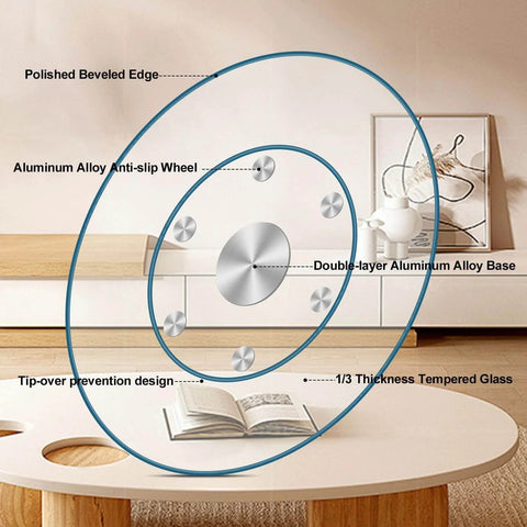 Diagram of 30 Inch Heavy Duty Lazy Susan Turntable with Extra Thick 1/3 Inch Tempered Glass Anti Tip Silent Rotation Design