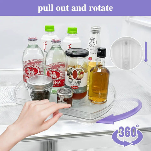 360 Degree Rotating Lazy Susan Turntable Organizer For Refrigerator Cabinet Pantry And Kitchen Countertop Measuring 11.8 Inches By 8.7 Inches Rectangular Space Saver With Smooth Spin Access Two Pack holding bottles and jars in fridge