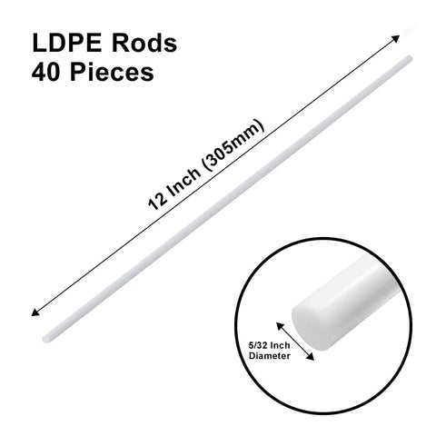 LDPE Welding Rod for Plastic Repair and Joining White 5/32 Inch Diameter 12 Inch Length 40 Feet Total SemiRigid Filler