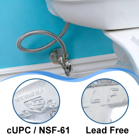 TTFLEX angle stop valve with chrome finish, lead-free, 1/2 in nominal compression inlet x 3/8 in outlet for toilet supply line