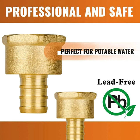 Six Pack Half Inch Pex To Half Inch Female NPT Brass Fittings Lead Free PEX B Adapters Drinking Water Safe NSF ANSI 61 Certified ASTM F1807 Compliant High Quality Brass Plumbing Connectors