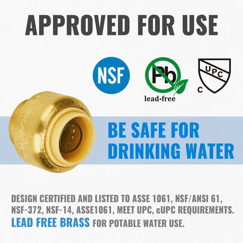 One Half Inch Push Cap For PEX Copper And CPVC Plumbing Fittings End Stop No Lead Brass Cap Off PEX Pipe Pack Of 12 With Disconnect Clip