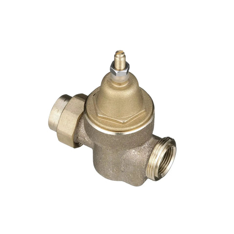 Lead Free Three Quarter Inch Water Pressure Reducing Valve And Backflow Preventer With NPT Thread Union X NPT Female, brass exterior view