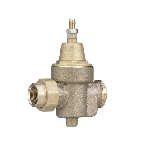 Lead Free Three Quarter Inch Water Pressure Reducing Valve And Backflow Preventer With NPT Thread Union X NPT Female in brass finish