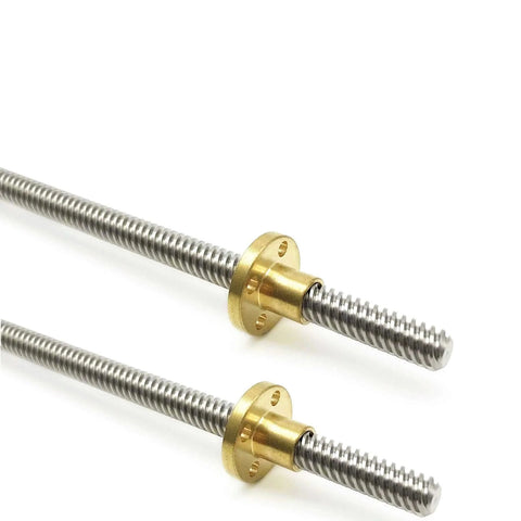 2pcs 300mm（11.81 inches）tr8x8 lead screw with t8 brass nut acme thread 2mm pitch 4 starts 8mm lead for 3D printer CNC machine