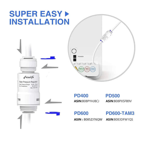 Leak Free 60 PSI Pressure Regulator Valve installation for water filtration and reverse osmosis systems with 3/8 inch push fit