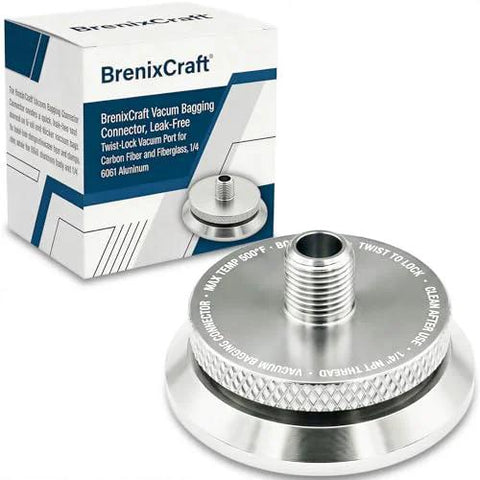 BrenixCraft vacuum bagging connector and box, 1/4 NPT, 6061 aluminum, twist-lock port for carbon fiber and fiberglass