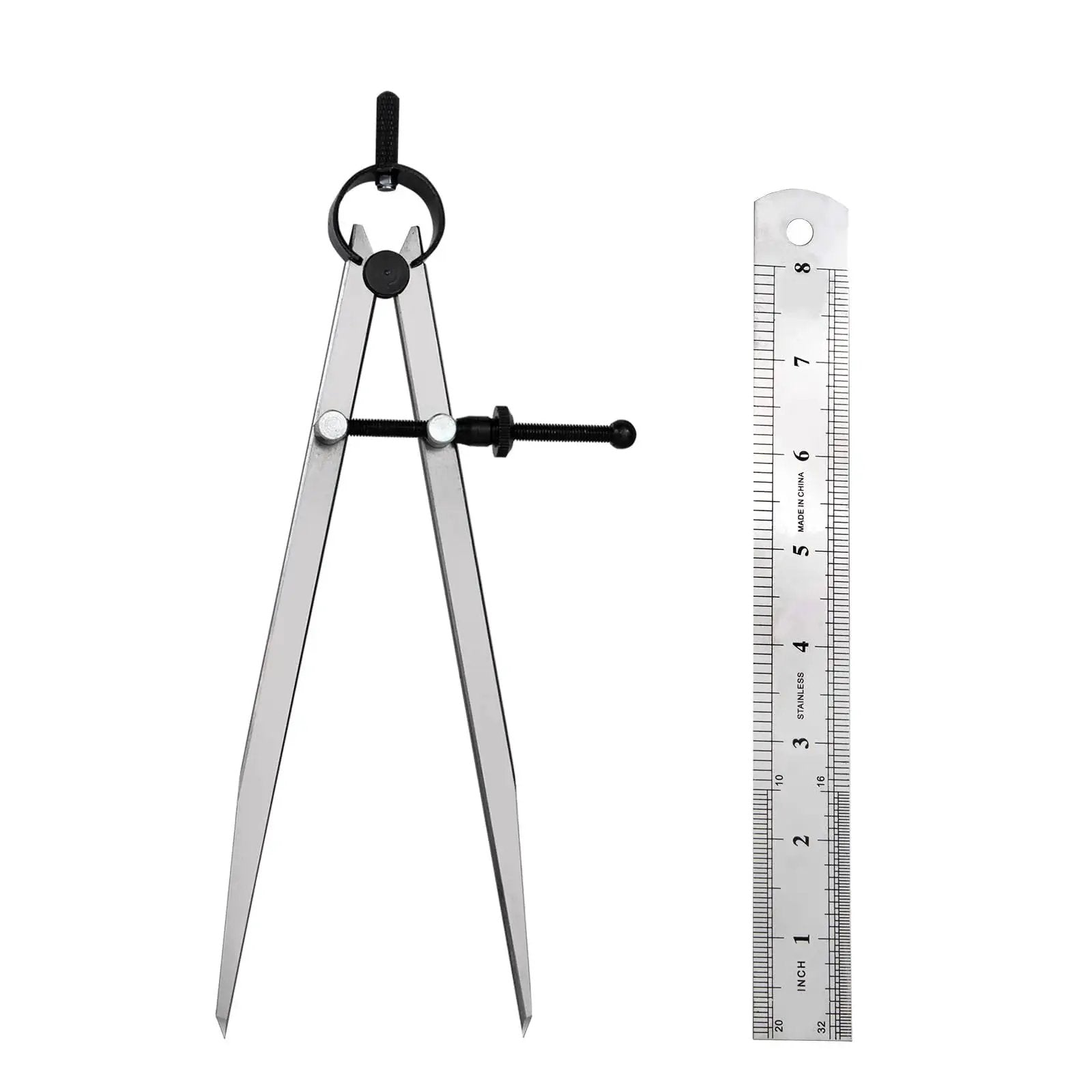 8 Inch Adjustable Leather Compass And 8 Inch Steel Rul...