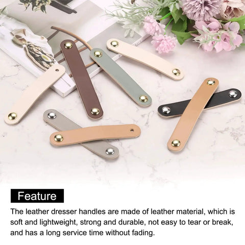 Four Pack Leather Drawer Pulls With Screws For Dressers And Cabinets Double Hole Design 96mm Hole Spacing Cream And Silver Finish