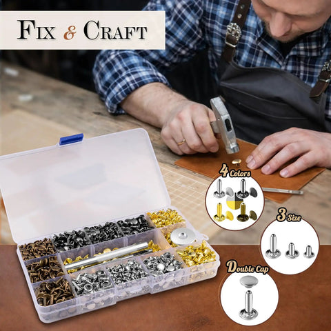 Leather Rivets Kit Dope 240 Sets Metal Rivets Fasteners With 3 Setting Tools for leather repair, belts, bags, and crafts in use