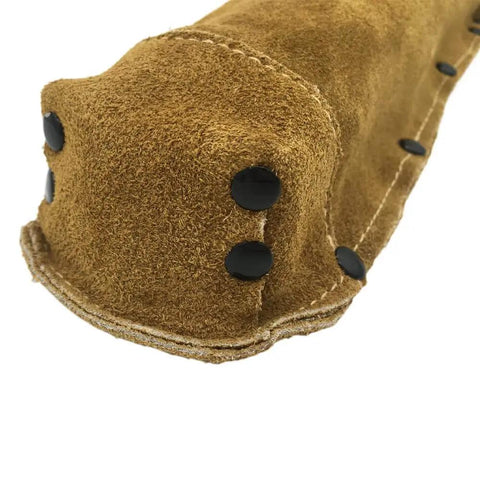 Close-up of brown Premium Leather Welding Rod Bag For Arc Welders with sturdy cowhide leather and durable rivets.