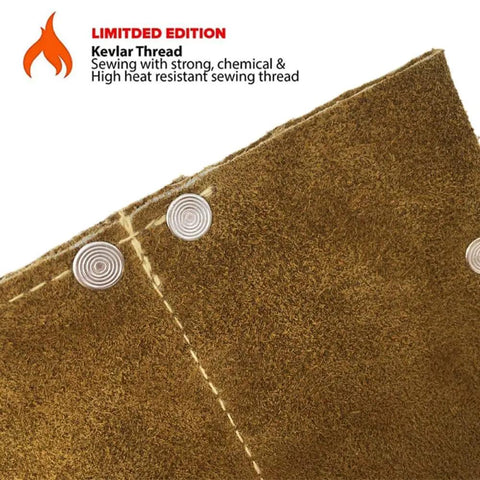 Close-up of brown Premium Leather Welding Rod Bag with Kevlar stitching and metal rivets, highlighting heat-resistant cowhide material.