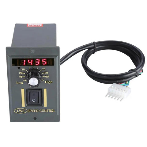 Front view of AC Motor Speed Controller Adjustable Stepless Regulator Switch With LED Display Knob 220V 15W To 400W Black Pro Grade