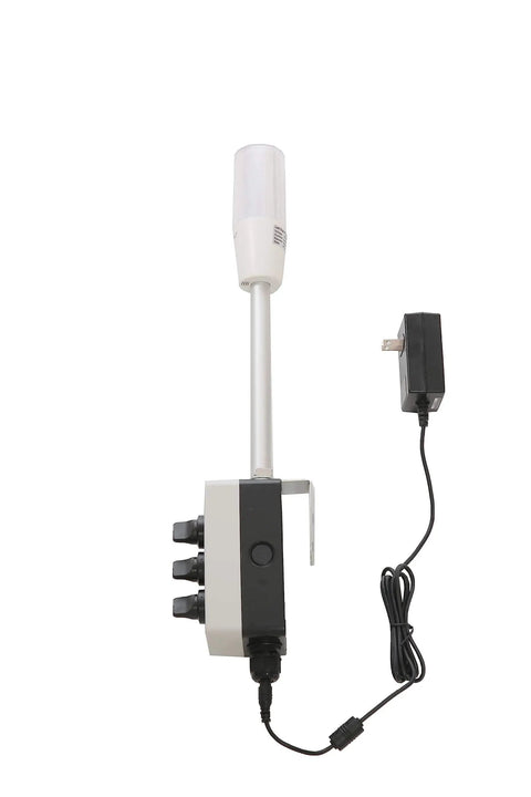 3 Color LED Andon Tower Light with Buzzer and ABB Selector Switch, Red Yellow Green, On Off, 6 Ft Mean Well Power Adapter