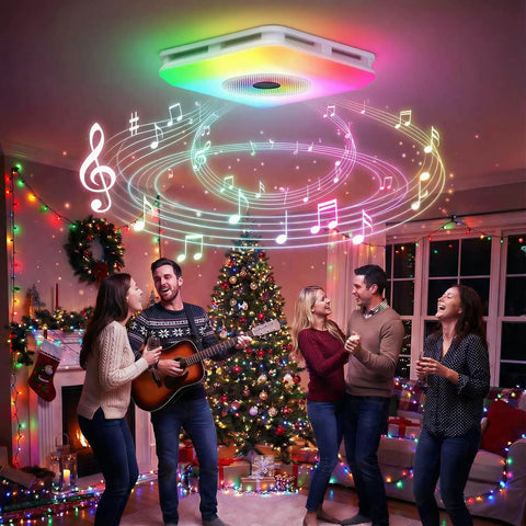 Bathroom Exhaust Fan With Bluetooth Speaker And LED Light All In One 4 In 1 230 CFM 1.5 Sone 7 Color RGB in festive setting