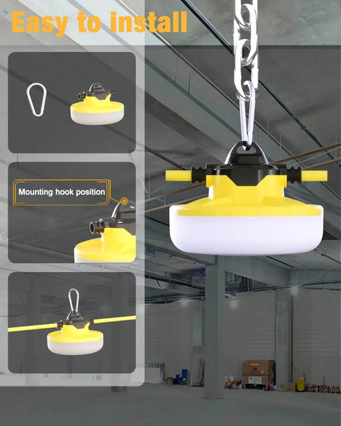 Ultra Bright 100ft LED Construction String Lights, 130W 16,000 Lumens, linkable 5000K, mounted in construction site